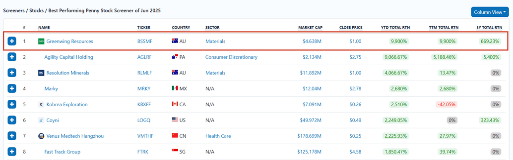 Приклад злету вартості акцій: Greenwing Resources (BSSMF) – +9 900 % за рік