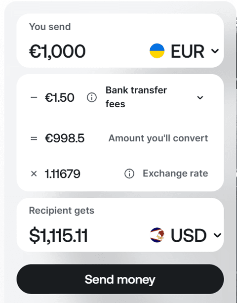 Для обміну готівкових валют використовується власний обмінний курс Revolut