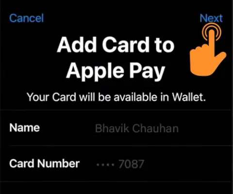 The "Add Card to Apple Pay" screen will pop up
