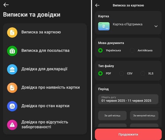 Натисніть на «Продовжити» і виписку буде сформовано