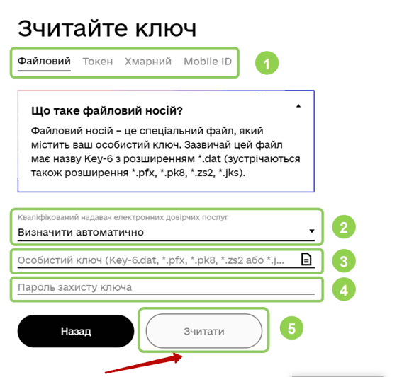 Зазначення місця збереження КЕП