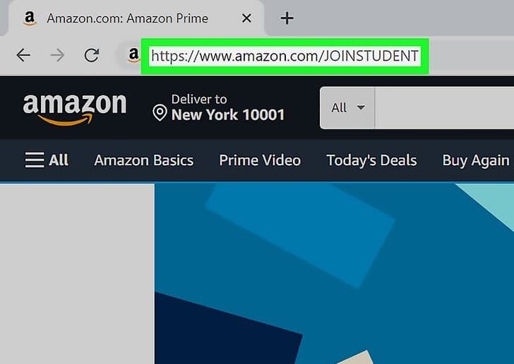 Open the Amazon Prime Student homepage