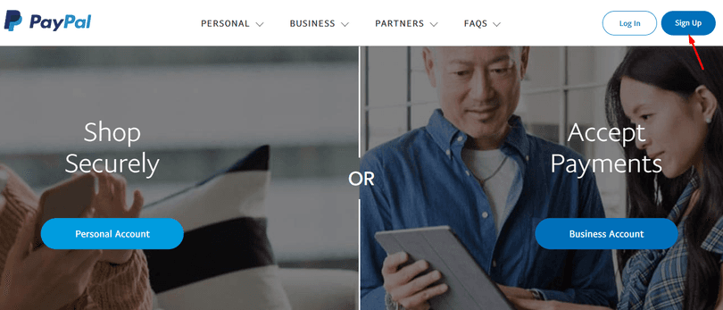 Visit the PayPal website and click on "Sign Up" or "Create Account"