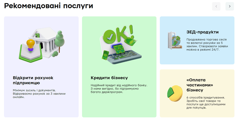 Рекомендовані послуги Бізнесу в ПриватБанк