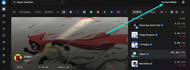 Підключення гаманця до OpenSea